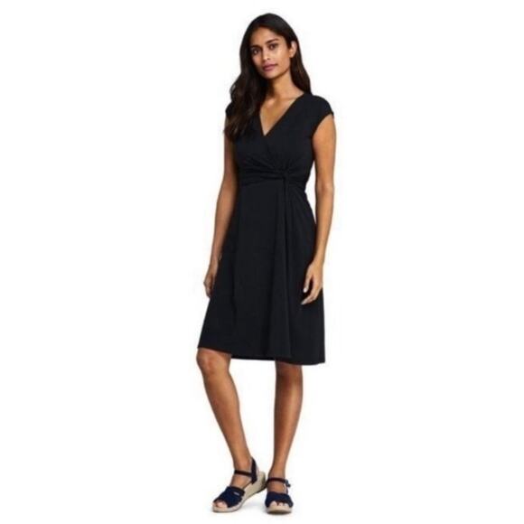 Lands' End Black Wrap Twist Dress Size Medium 10 - 12 Soft Knit Timeless Modal - Picture 1 of 11